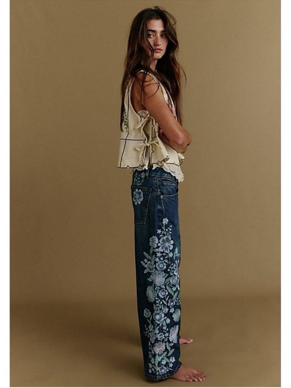 We The Free Willow Floral Embroidered Jeans Blue
